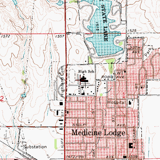 Topographic Map of Medicine Lodge Junior / Senior High School, KS