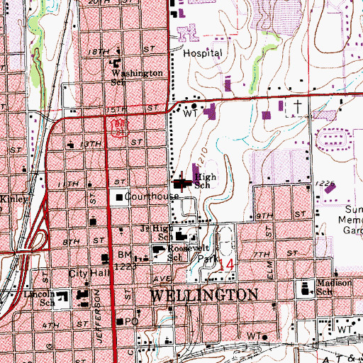 Topographic Map of Wellington Middle School, KS