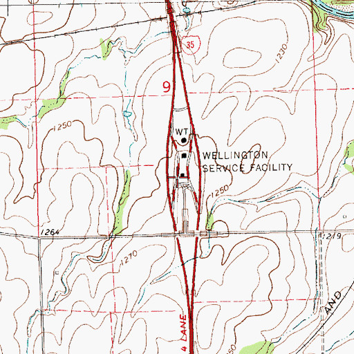 Topographic Map of Wellington Service Area, KS
