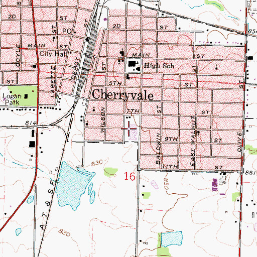 Topographic Map of Cherryvale Middle / High School, KS