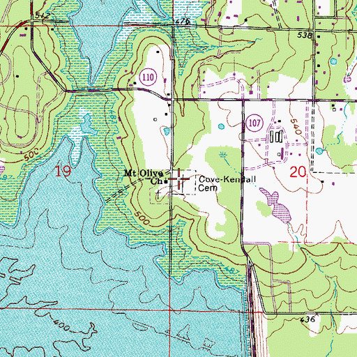 Topographic Map of Cove-Kendall Cemetery, AR
