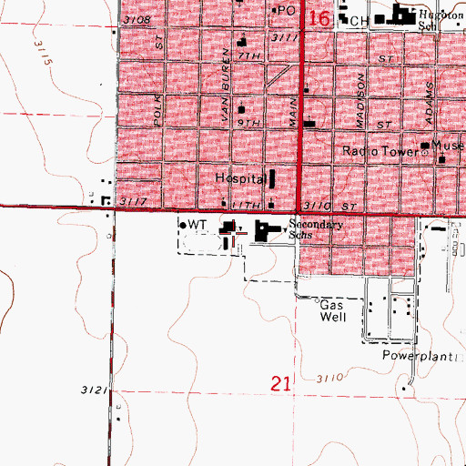 Topographic Map of Hugoton High School, KS
