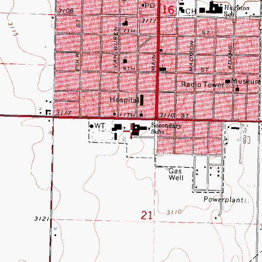 Topographic Map of Hugoton Middle School, KS