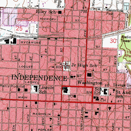 Topographic Map of Independence Middle School, KS