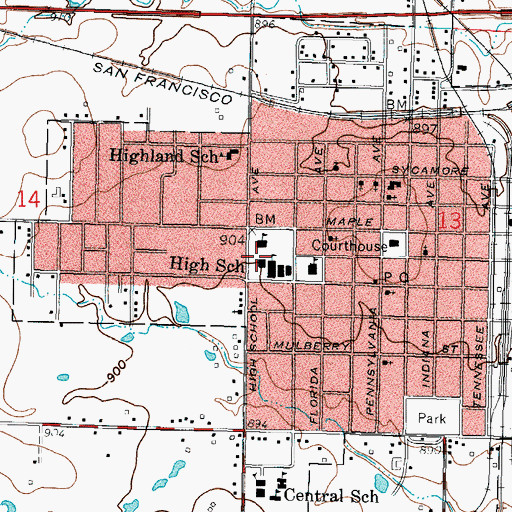 Topographic Map of Columbus Unified High School, KS