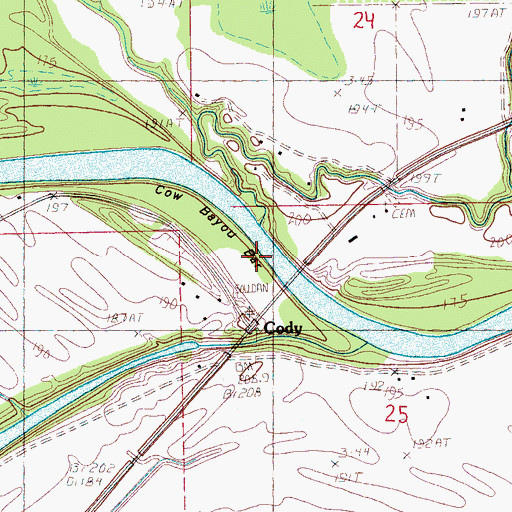 Topographic Map of Cow Bayou Bar, AR