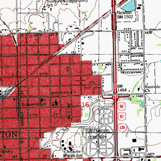 Topographic Map of Central Kansas Area Vocational-Technical School, KS