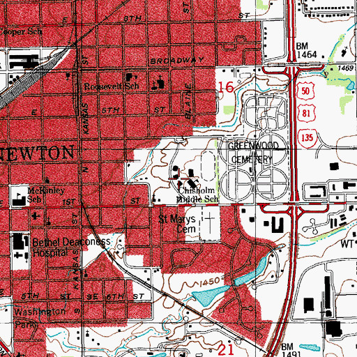 Topographic Map of Chisholm Middle School, KS