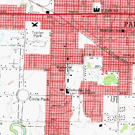 Topographic Map of Parsons High School, KS