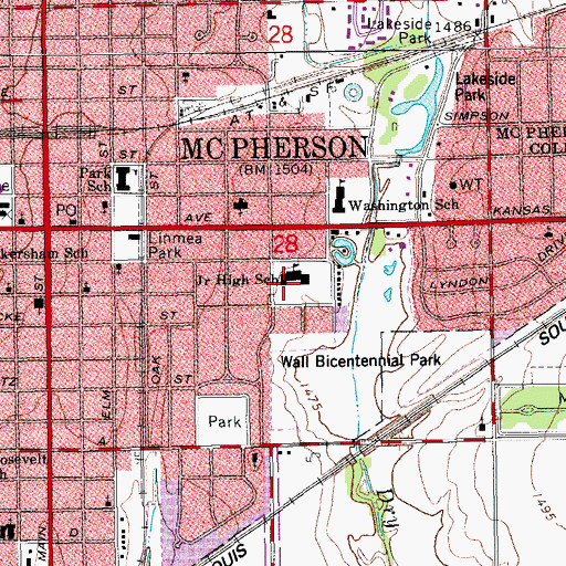 Topographic Map of McPherson Middle School, KS