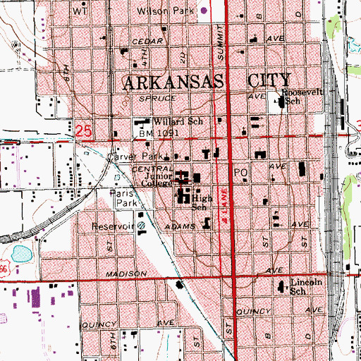 Topographic Map of Cowley College, KS