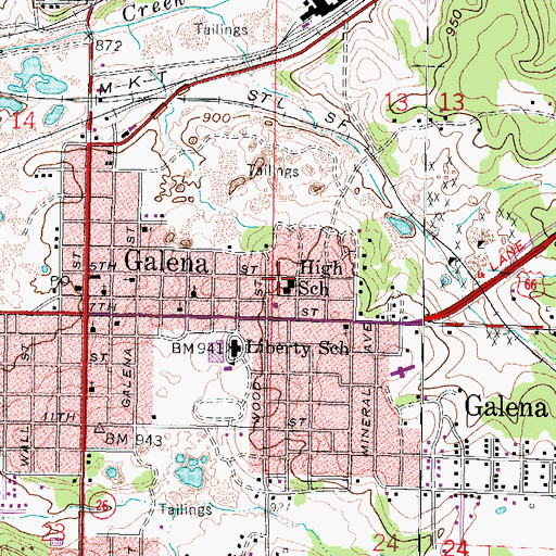 Topographic Map of Galena Kindergarten, KS