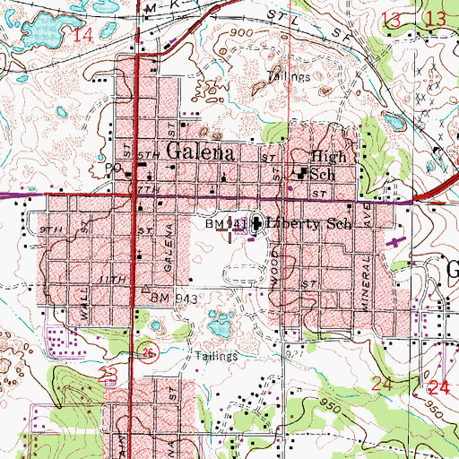 Topographic Map of Galena High School, KS