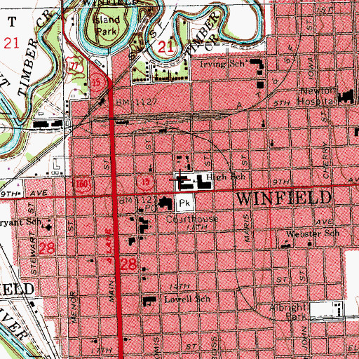 Topographic Map of Winfield Intermediate School, KS
