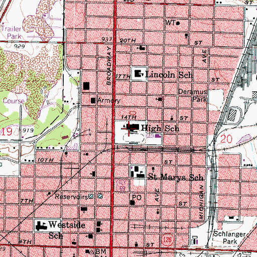 Topographic Map of Pittsburg Community Middle School, KS