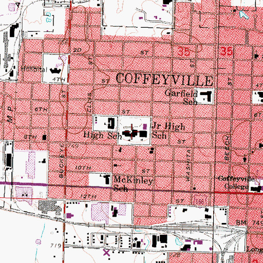 Topographic Map of Field Kindley High School, KS