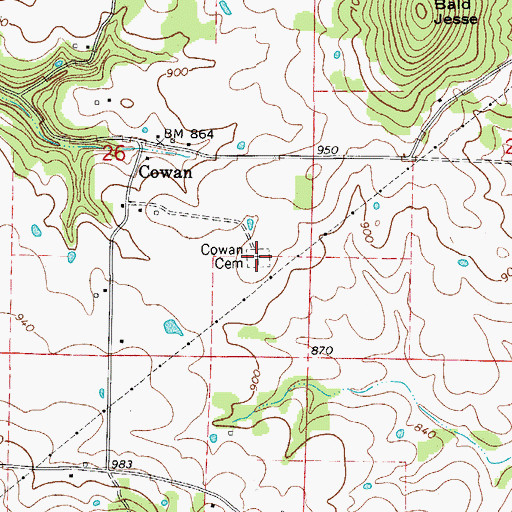 Topographic Map of Cowan Cemetery, AR