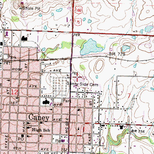 Topographic Map of Caney Valley High School, KS