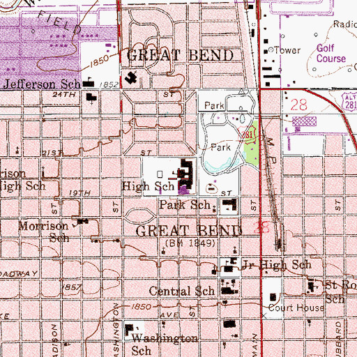 Topographic Map of Great Bend High School, KS
