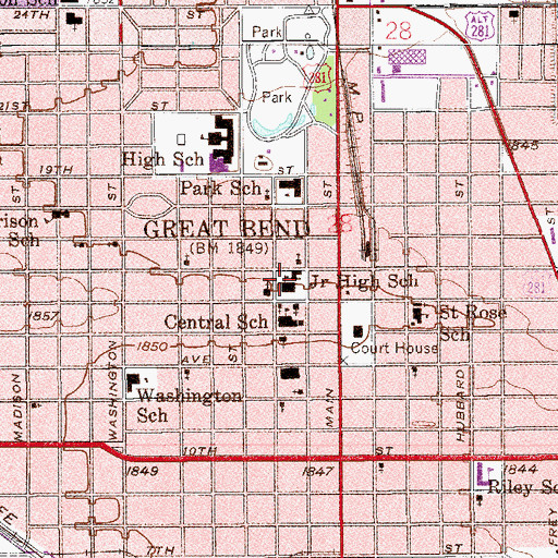 Topographic Map of Roosevelt Junior High School, KS