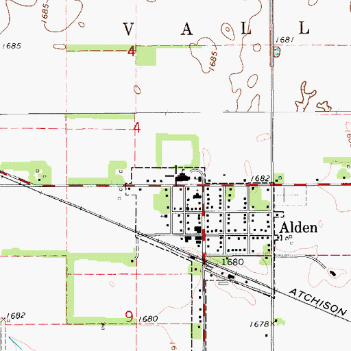 Topographic Map of Alden Elementary School (historical), KS