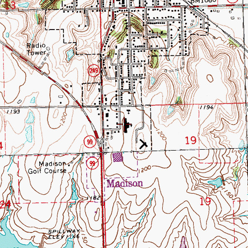 Topographic Map of Madison Elementary School, KS