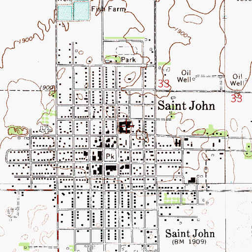Topographic Map of St. John High School, KS