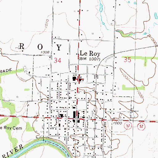 Topographic Map of Leroy Elementary School, KS
