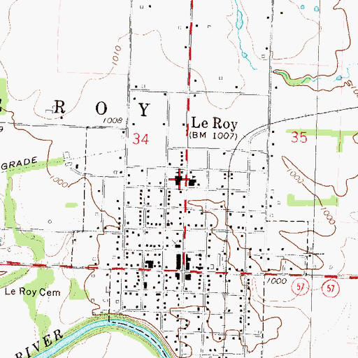 Topographic Map of LeRoy High School, KS