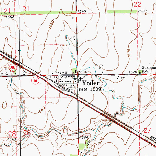 Topographic Map of Yoder Charter Elementary School, KS