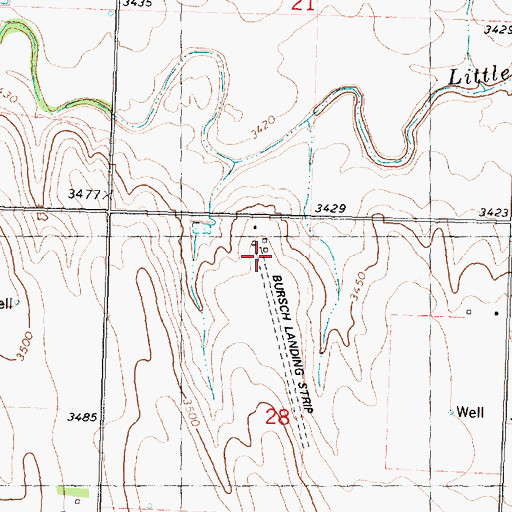 Topographic Map of Bursch Private Airport, KS