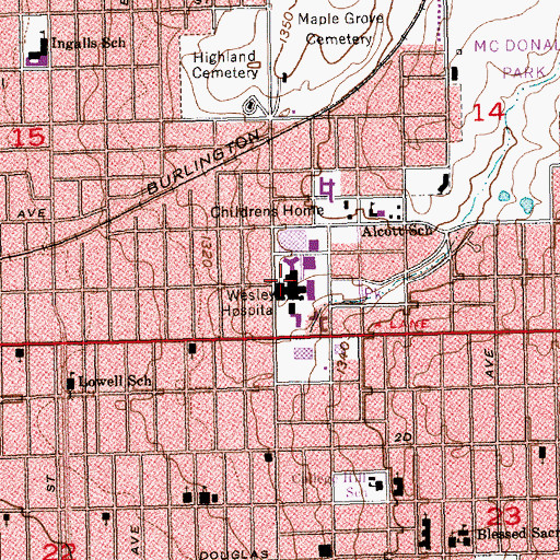 Topographic Map of Wesley Medical Center Airport, KS