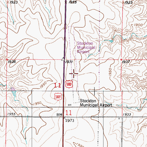 Topographic Map of Stockton Municipal Airport (historical), KS