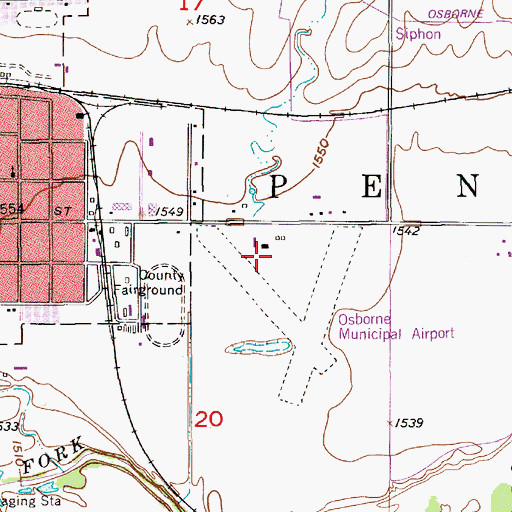Topographic Map of Osborne Municipal Airport, KS