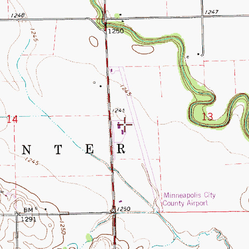 Topographic Map of Minneapolis City County Airport, KS