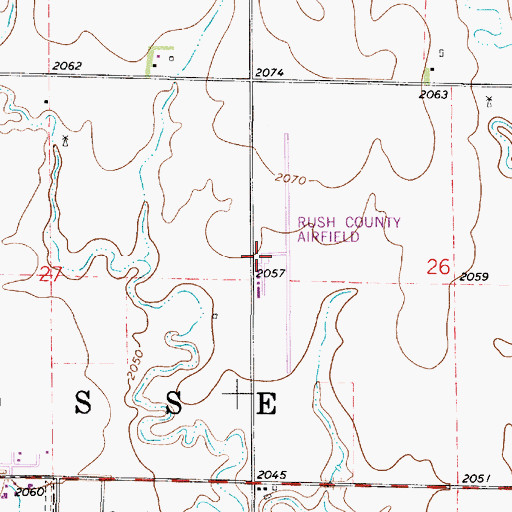 Topographic Map of Rush County Airport, KS