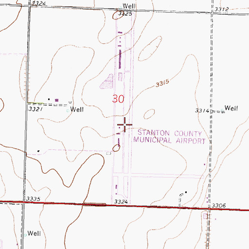 Topographic Map of Stanton County Municipal Airport, KS