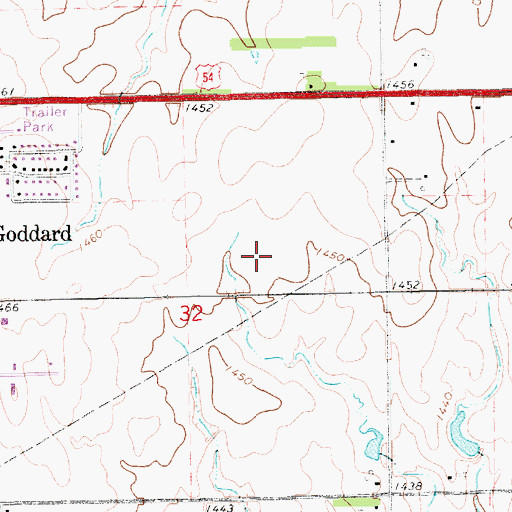 Topographic Map of Miller Farm Airport (historical), KS