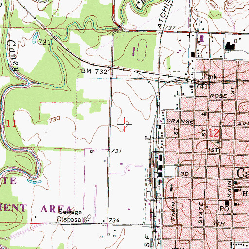 Topographic Map of Caney Airpark (historical), KS