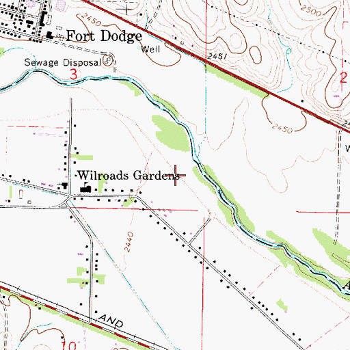 Topographic Map of Wilroads Gardens Airport (historical), KS