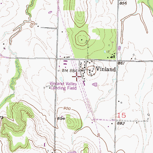 Topographic Map of Vinland Valley Aerodrome, KS