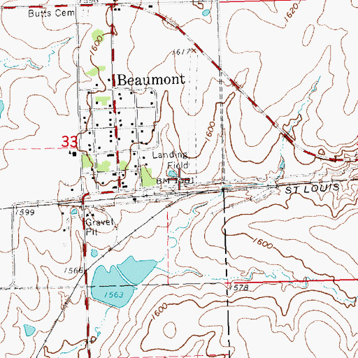 Topographic Map of Beaumont Hotel Airport, KS