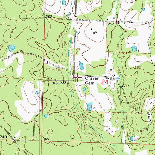 Topographic Map of Craven Cemetery, AR