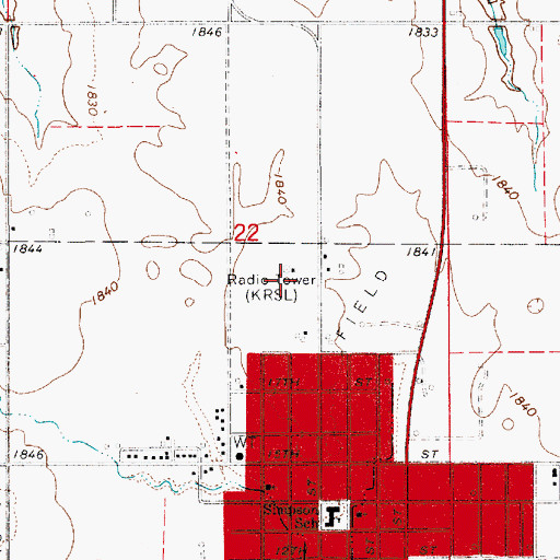 Topographic Map of KRSL-FM (Russell), KS
