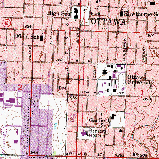 Topographic Map of KTJO-FM (Ottawa), KS