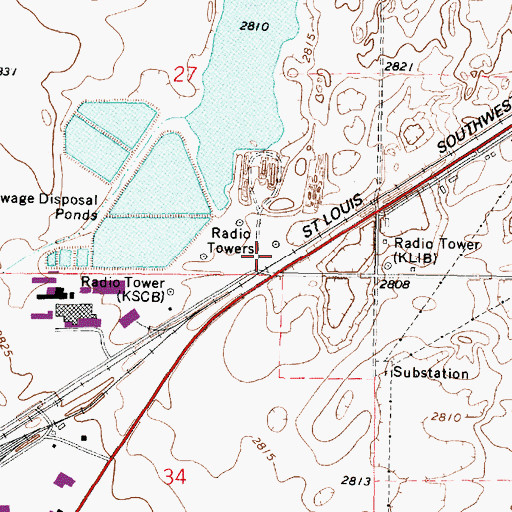Topographic Map of KSLS-FM (Liberal), KS