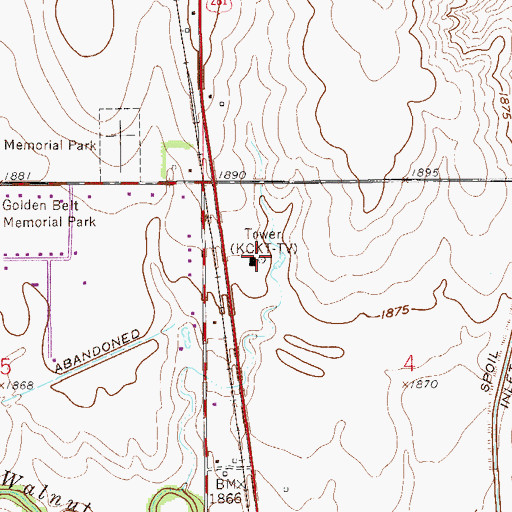 Topographic Map of KVGB-FM (Great Bend), KS