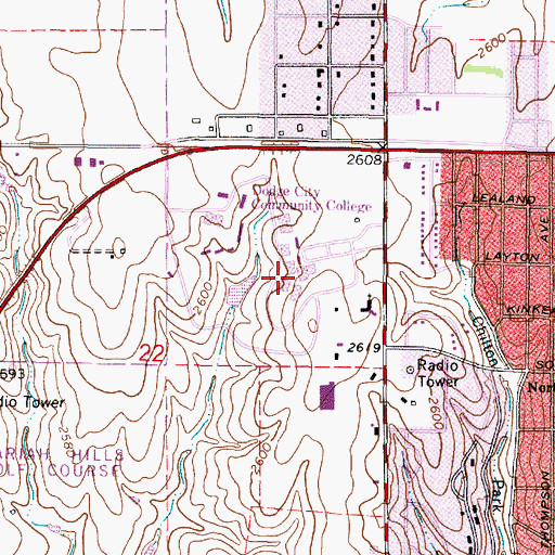 Topographic Map of KINF-FM (Dodge City), KS