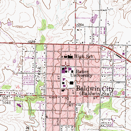 Topographic Map of KNKU-FM (Baldwin City), KS