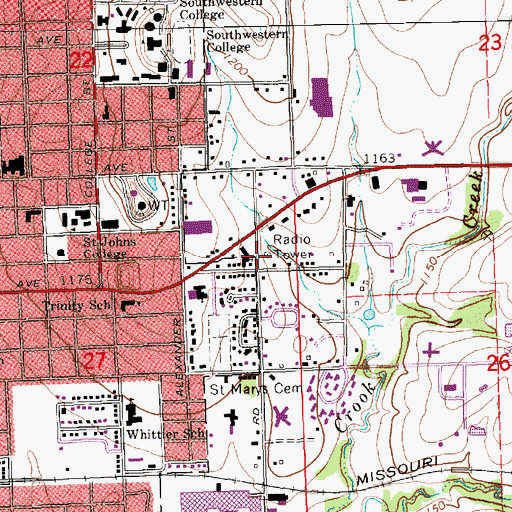 Topographic Map of KWKS-FM (Winfield), KS